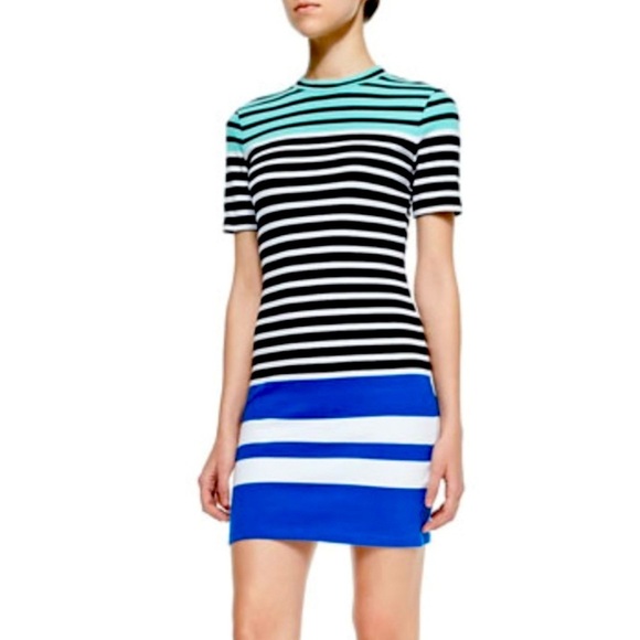 T by Alexander Wang Striped Dress Size M Teal Blue Black - Picture 1 of 8
